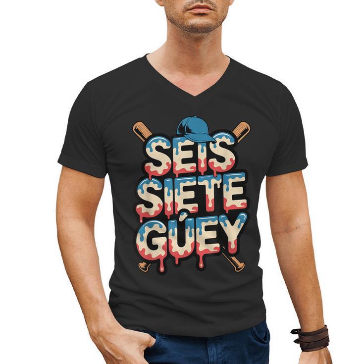 SEIS Siete Guey Baseball Drip Mexico Spanish 67 Slang Boys Men's V-Neck T-Shirt