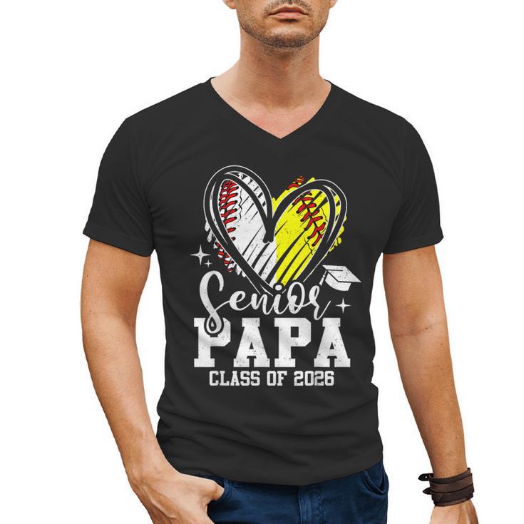 Senior Papa Class Of 2026 Baseball Softball Graduation Heart Men's V-Neck T-Shirt