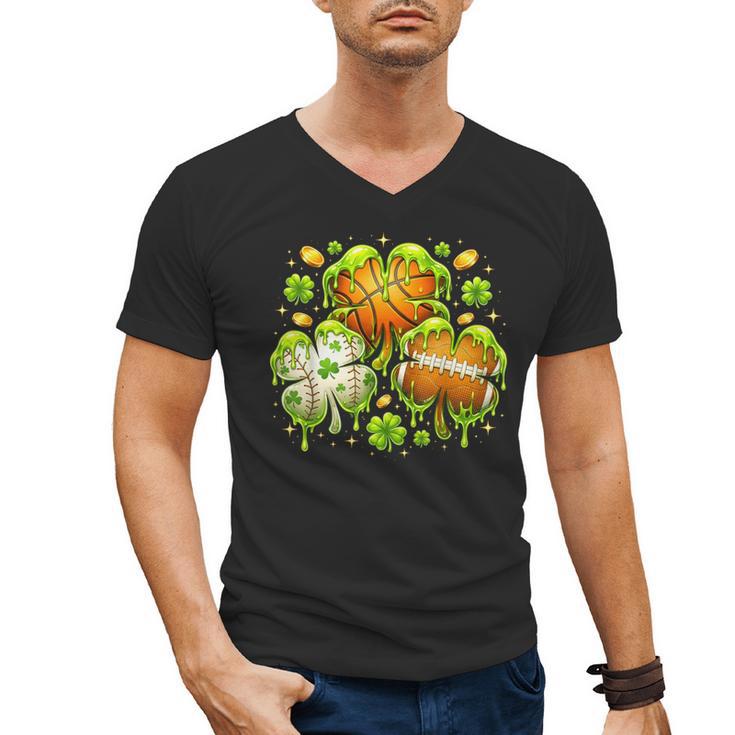 Shamrock Basketball Baseball Drip St Patrick's Day Boys Men Men's V-Neck T-Shirt