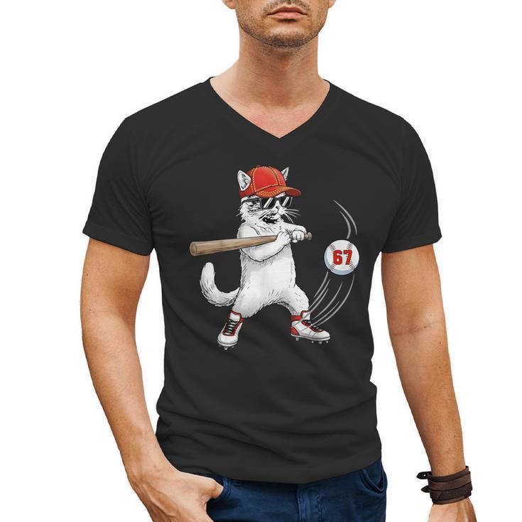 Six Seven 67 Baseball Cat Birthday Men Kids Boys Men's V-Neck T-Shirt