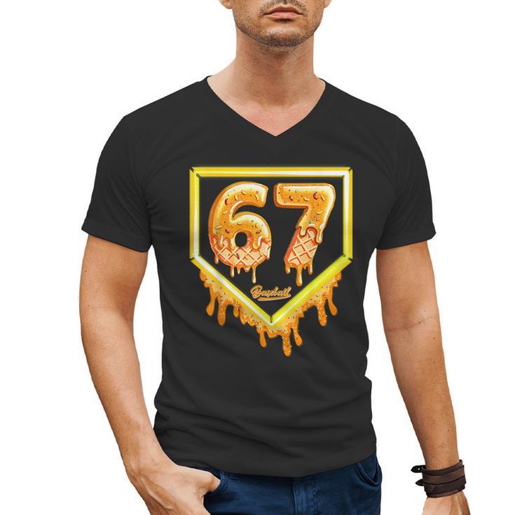 Six Seven 67 Meme Gen Alpha Slang Baseball 101 Men's V-Neck T-Shirt