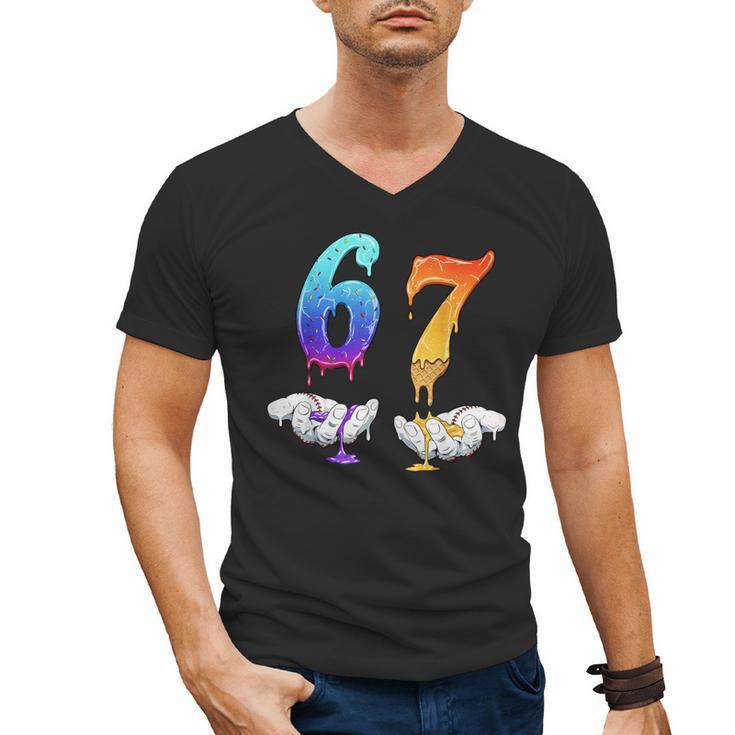 Six Seven Ice Cream Drip Cool Meme 67 Number Baseball Men's V-Neck T-Shirt