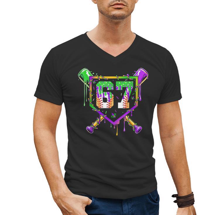 Six Seven Mardi Gras Baseball Sports Party Men's V-Neck T-Shirt