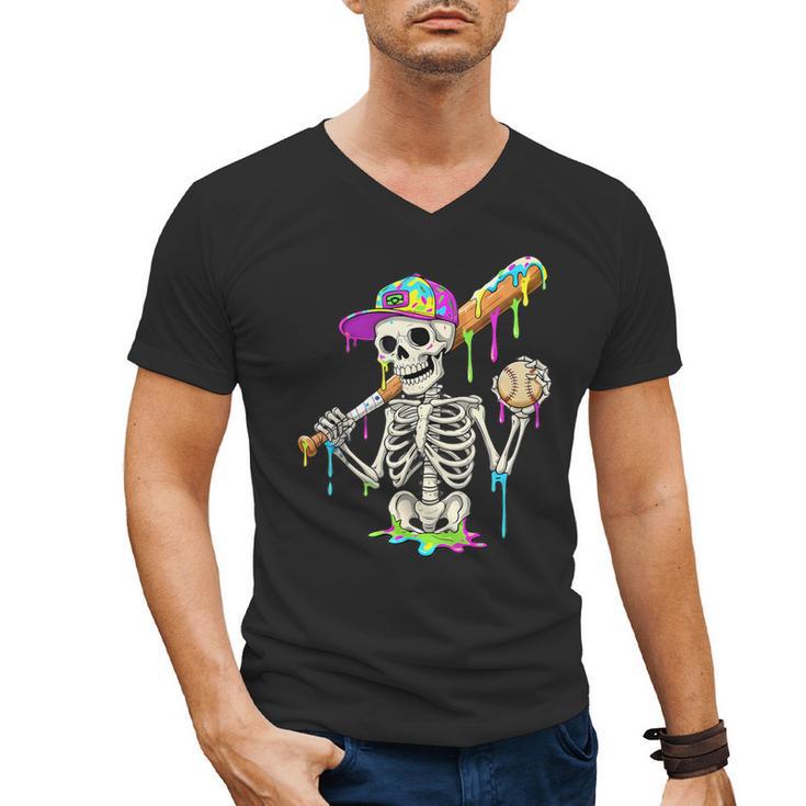 Skeleton Baseball Drip Boys Ice Cream Drip Youth Baseball Men's V-Neck T-Shirt