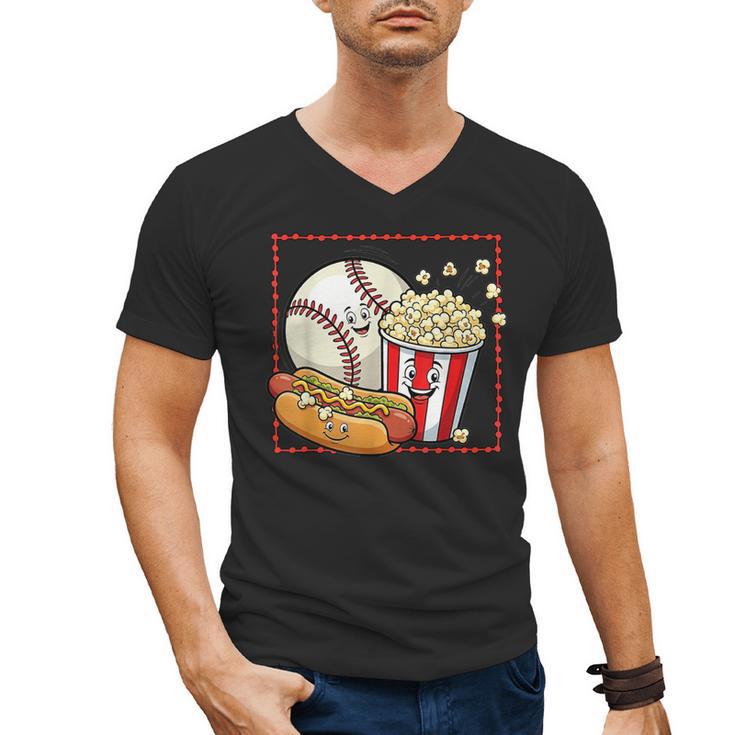 Smiling Baseball Popcorn And Hot-Dog Cartoon Apparel Men's V-Neck T-Shirt