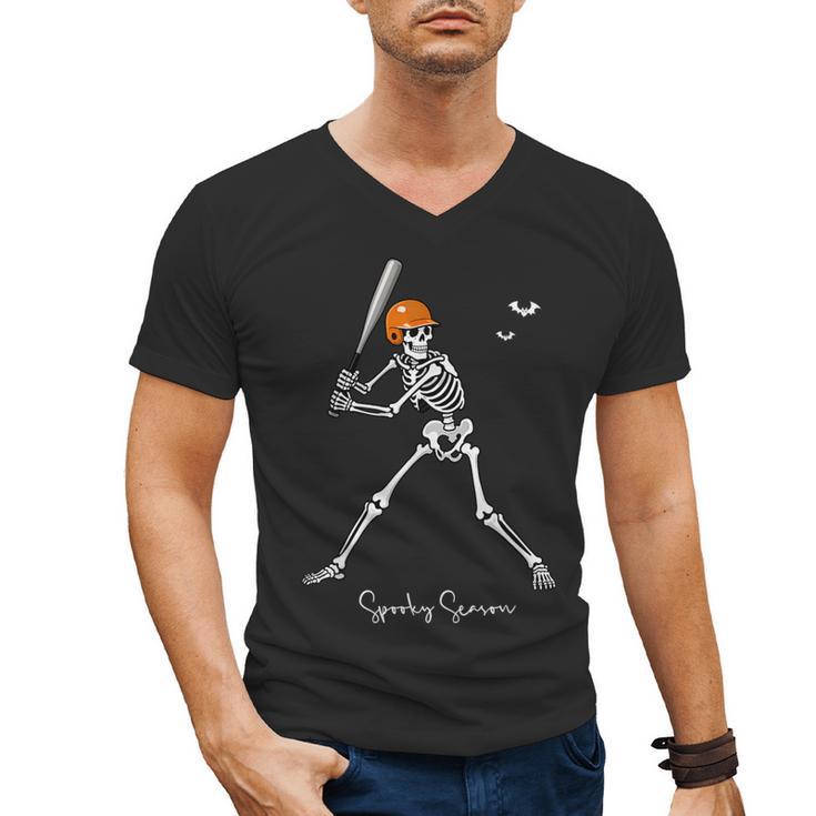 Spooky Season Skeleton Baseball Player Halloween Batter Men's V-Neck T-Shirt