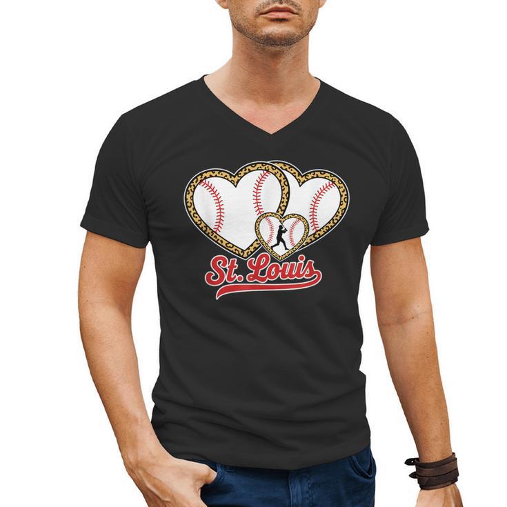 St Louis Leopard Heart Baseball Batter Boys Fan Men's V-Neck T-Shirt