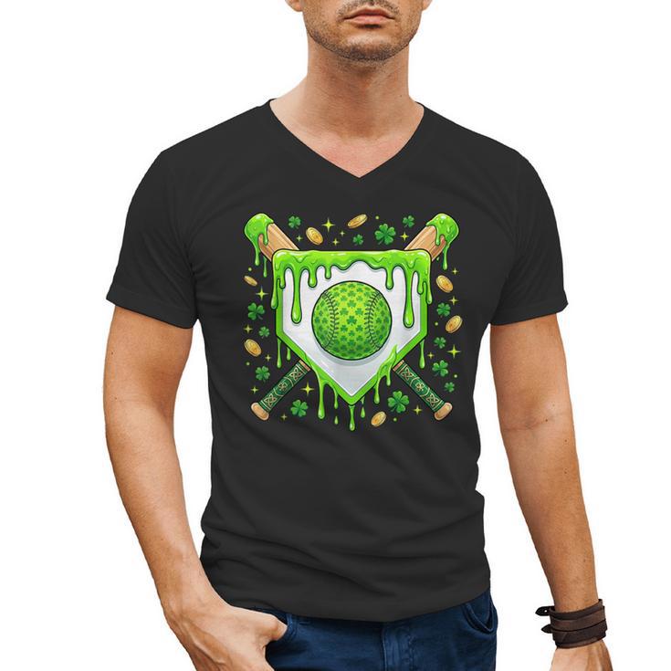 St Patrick Day Baseball Drip Ice Cream Boys Men Men's V-Neck T-Shirt