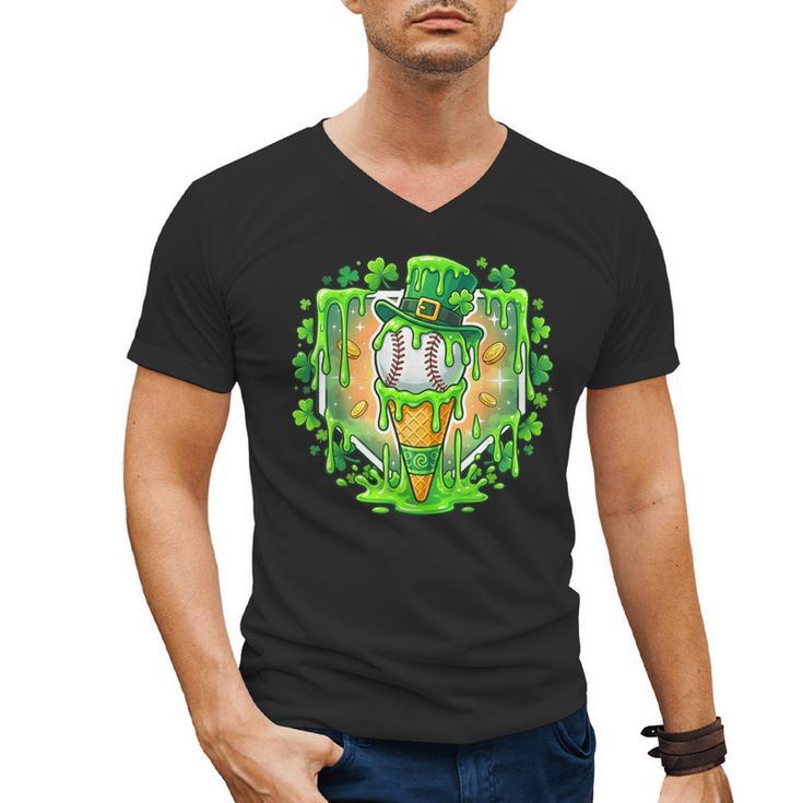 St Patrick Day Baseball Drip Ice Cream Baseball Home Plate Men's V-Neck T-Shirt