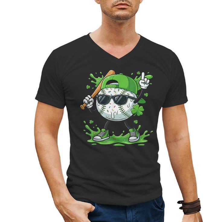 St Patrick Day Baseball Drip Ice Cream Baseball Player Men Men's V-Neck T-Shirt