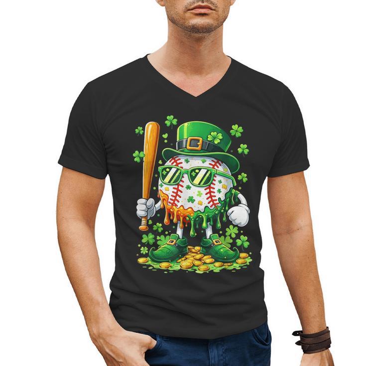 St Patricks Day Baseball Ice Cream Baseball Player Cartoon Men's V-Neck T-Shirt