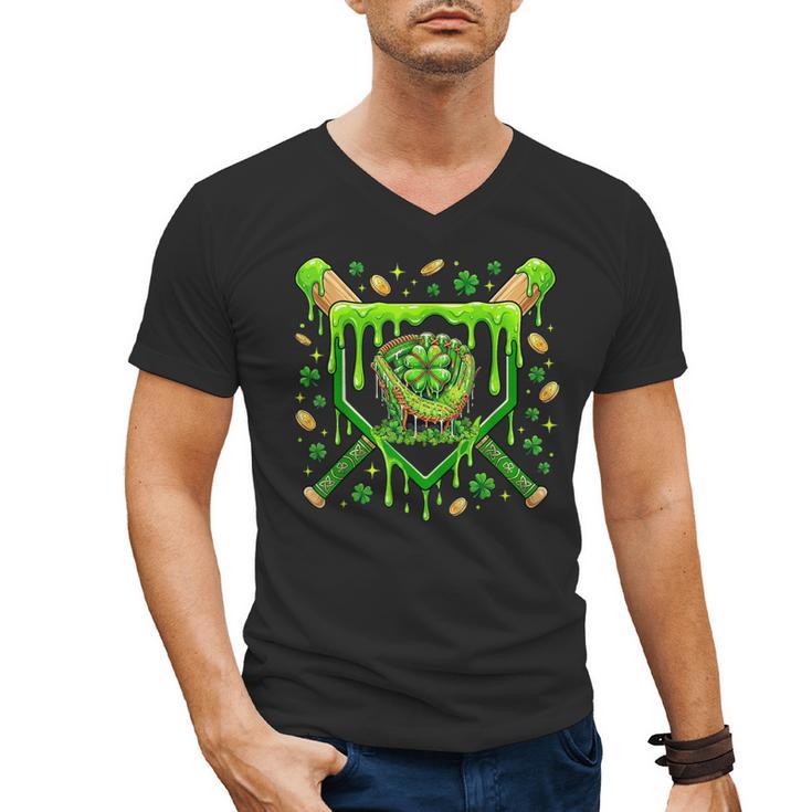 St Patricks Day Baseball Ice Cream Shamrock Baseball Player Men's V-Neck T-Shirt