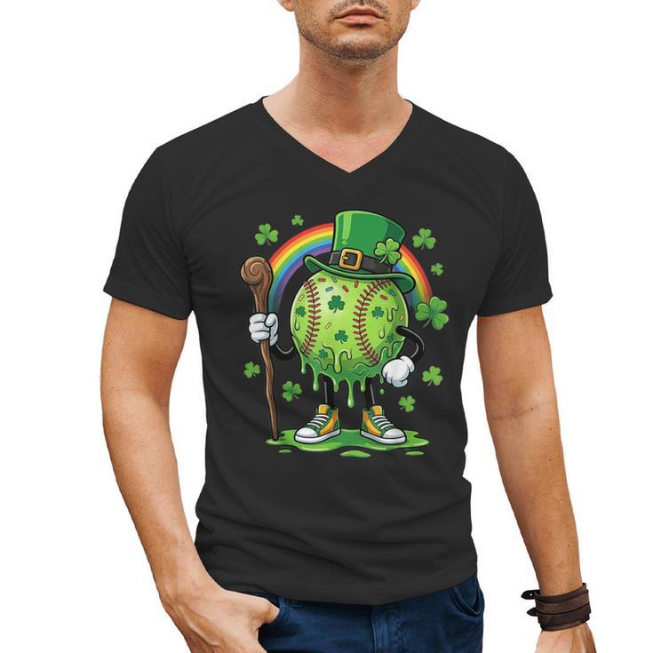 St Patricks Day Baseball Leprechaun Rainbow Green Baseball Men's V-Neck T-Shirt