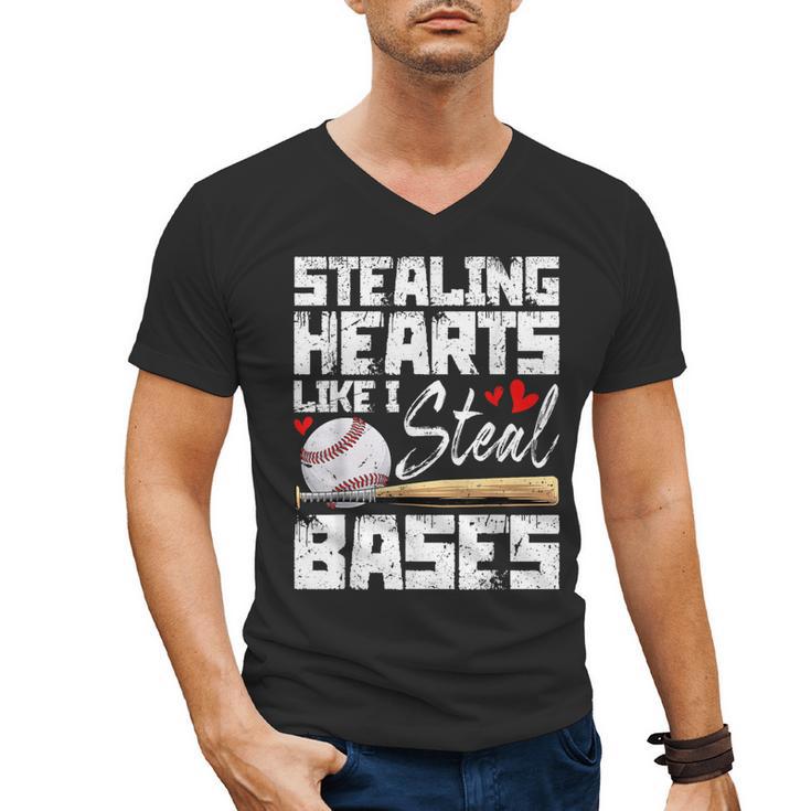 Stealing Hearts Like I Steal Bases Baseball Valentines Men's V-Neck T-Shirt