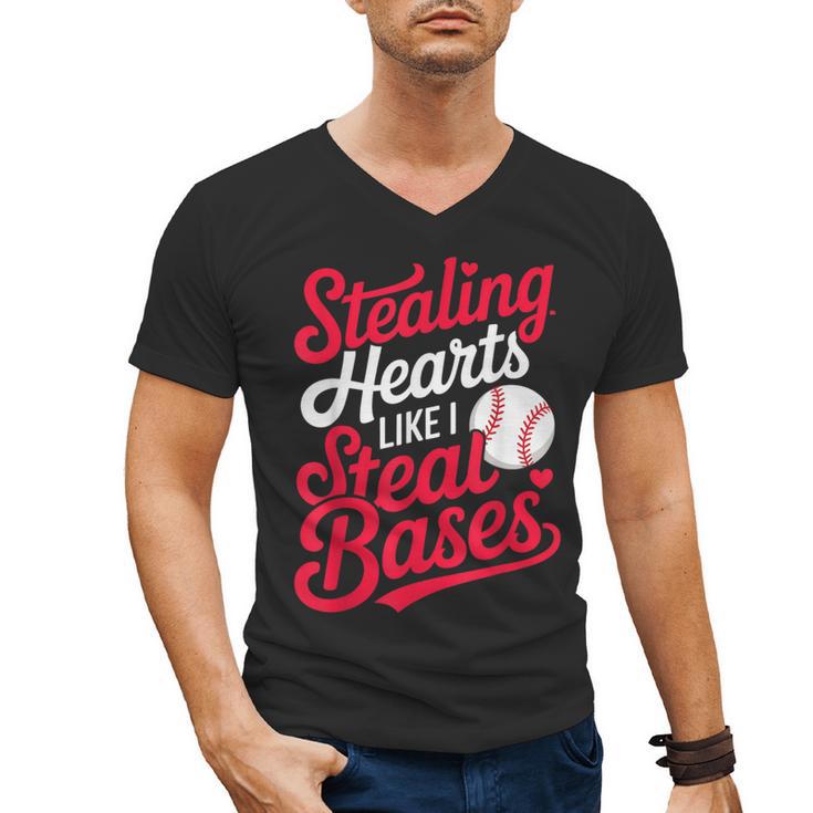 Stealing Hearts Like I Steal Bases Cute Baseball Boys Men's V-Neck T-Shirt
