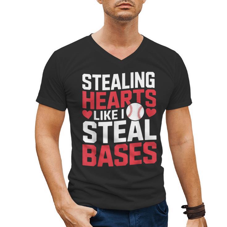 Stealing Hearts Like I Steal Bases Cute Baseball Kids Men's V-Neck T-Shirt