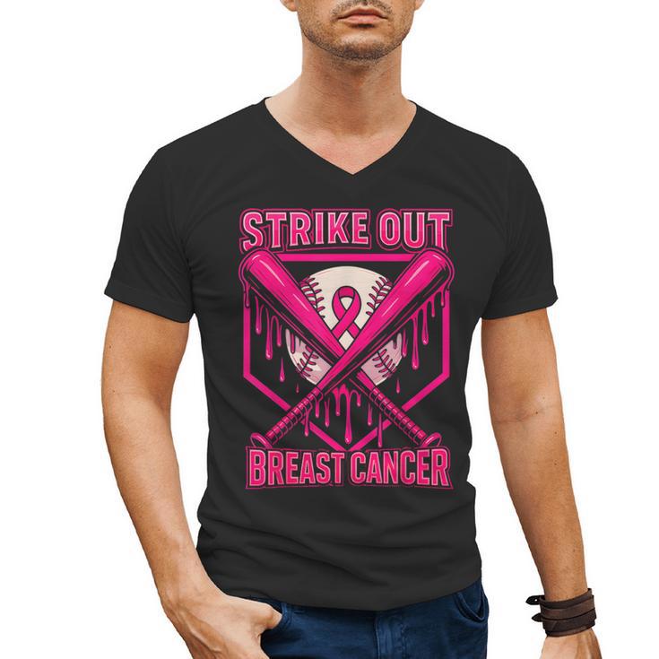 Strike Out Breast Cancer Baseball Ice Cream Drip Men's V-Neck T-Shirt