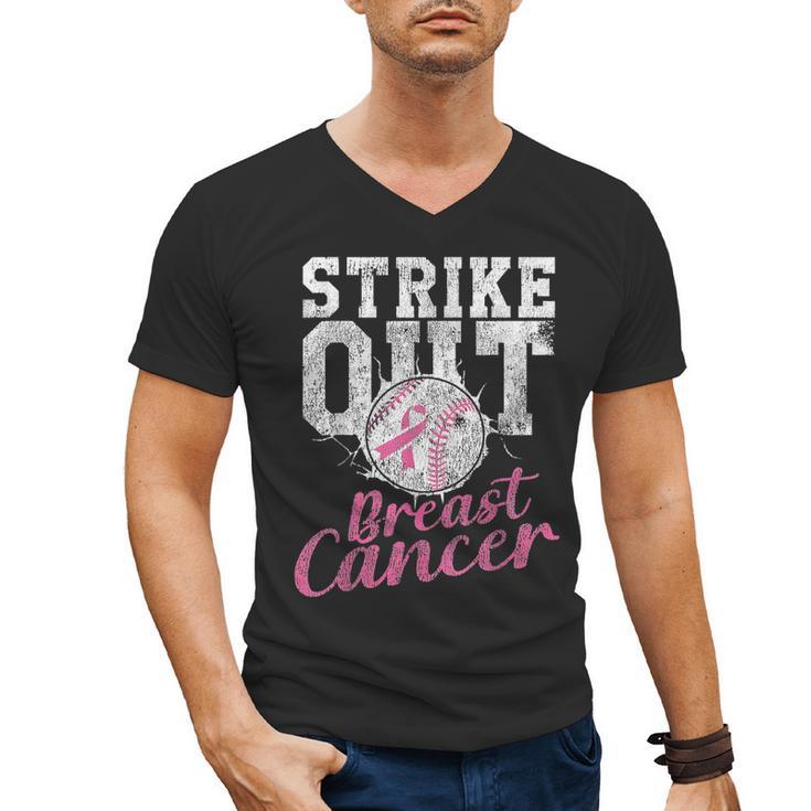 Strike Out Breast Cancer Baseball Warrior Men's V-Neck T-Shirt