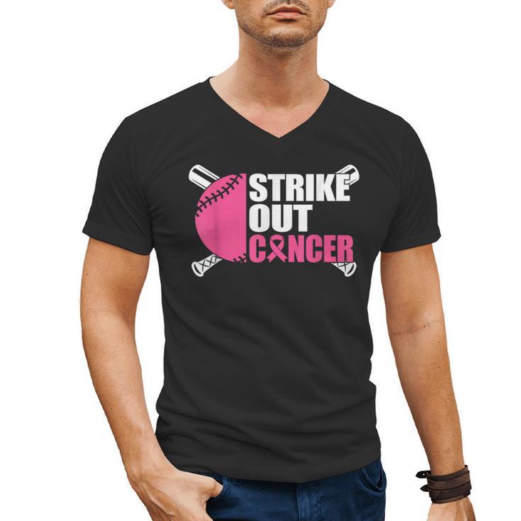 Strike Out Cancer Breast Cancer Awareness Baseball Warrior Men's V-Neck T-Shirt