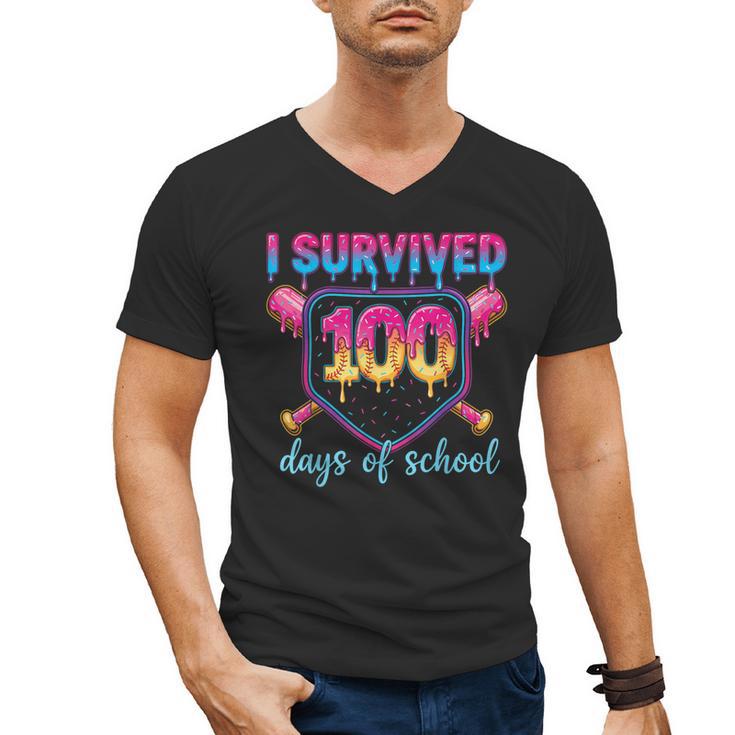 I Survived 100 Days Of School Baseball 100th Day Kids Girls Men's V-Neck T-Shirt