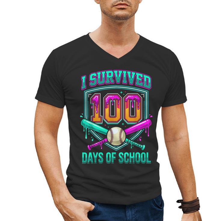 I Survived 100 Days Of School Baseball Drip Men's V-Neck T-Shirt