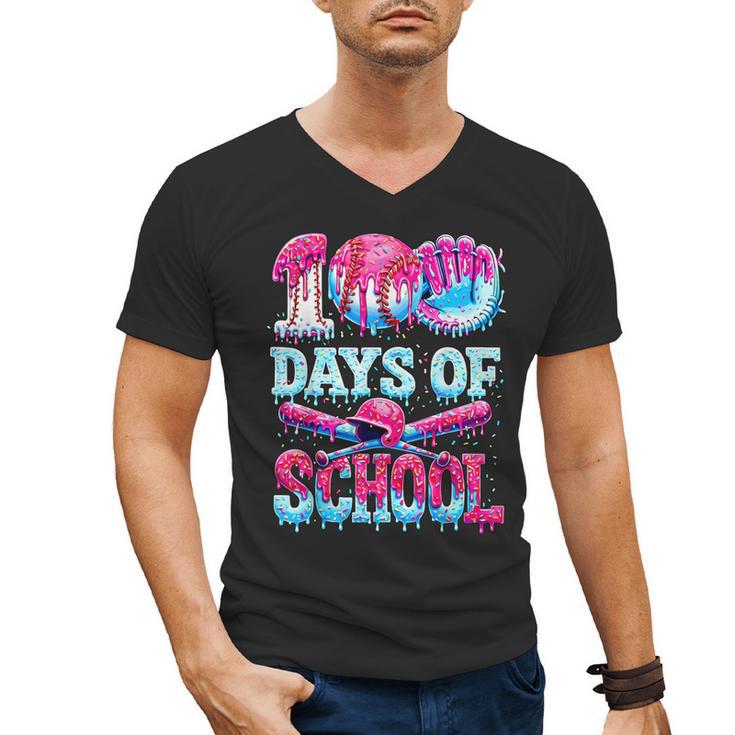 Survived 100 Days Of School Baseball Ice Cream Drip Boy Kids Men's V-Neck T-Shirt