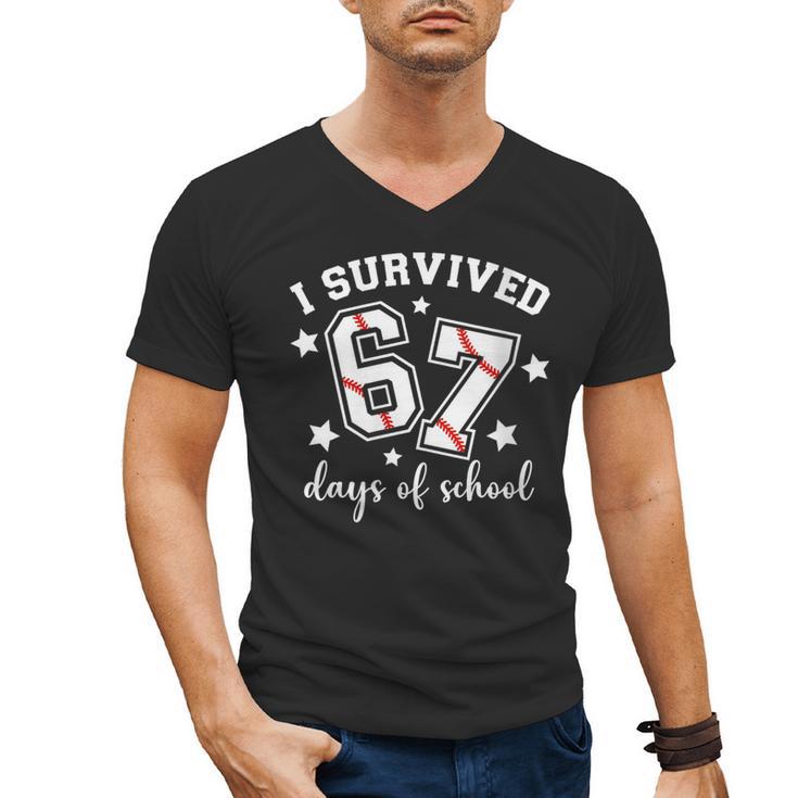 I Survived 67 Days Of School Baseball Six Seven Teacher Men's V-Neck T-Shirt