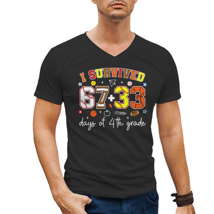 I Survived 6733 Days Of 4th Grade Baseball Football 100 Day Men's V-Neck T-Shirt