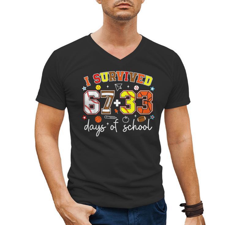 I Survived 6733 Days Baseball Football Basketball 100 Days Men's V-Neck T-Shirt