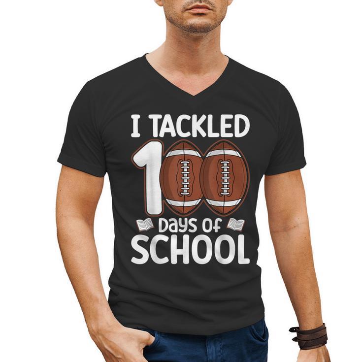 I Tackled 100 Days Of School Baseball Player Kids Teacher Men's V-Neck T-Shirt