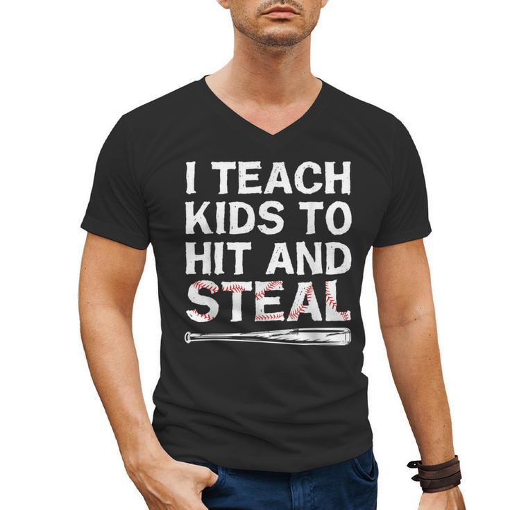 I Teach Kids To Hit And Steal Baseball Coach Sport Lover Men Men's V-Neck T-Shirt