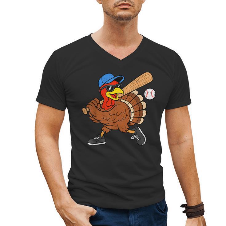 Turkey Baseball Thanksgiving Sports Humor Men Boy Kids Men's V-Neck T-Shirt