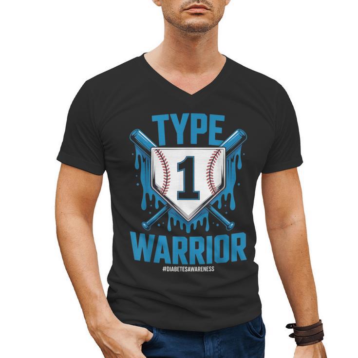Type 1 Warrior Diabetes Awareness Baseball Enthusiasts Men's V-Neck T-Shirt