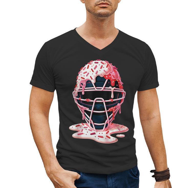 Valentine Baseball Catcher Mask Ice Cream Drip Tee For Boys Men's V-Neck T-Shirt