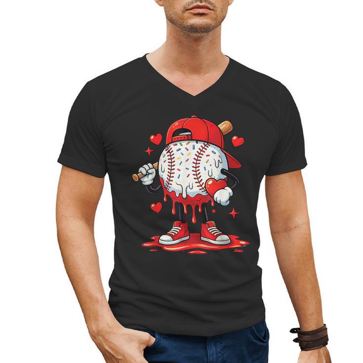 Valentine Baseball Drip Ice Cream Youth Boys Couples Men's V-Neck T-Shirt