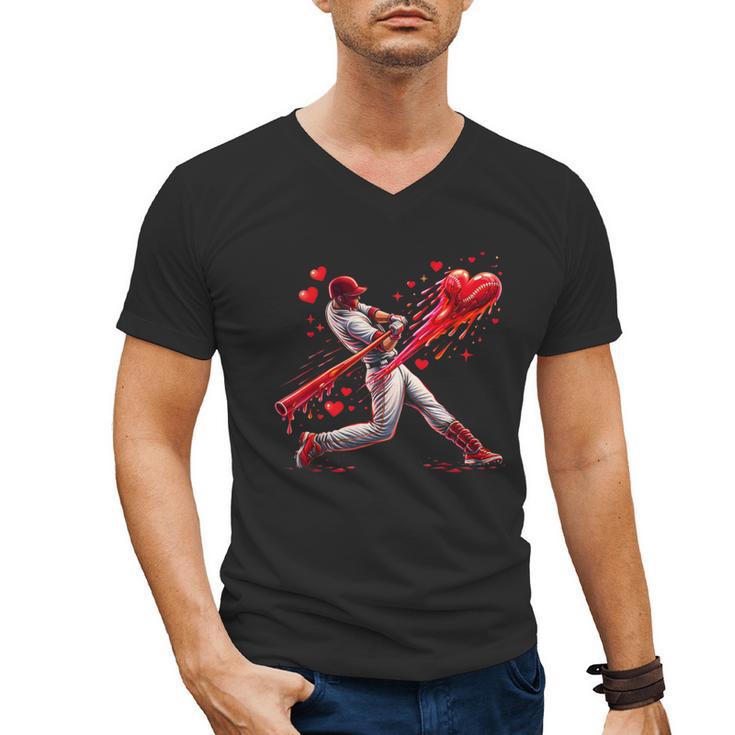 Valentine Baseball Player Drip Men's V-Neck T-Shirt