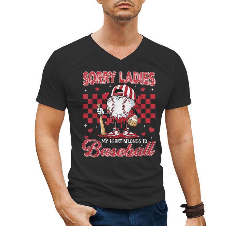 Valentine My Heart Belongs Baseball Lover Boy Men Men's V-Neck T-Shirt