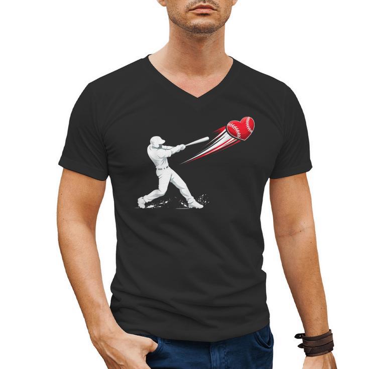 Valentines Day Baseball Batter Silhouette Heart Men's V-Neck T-Shirt