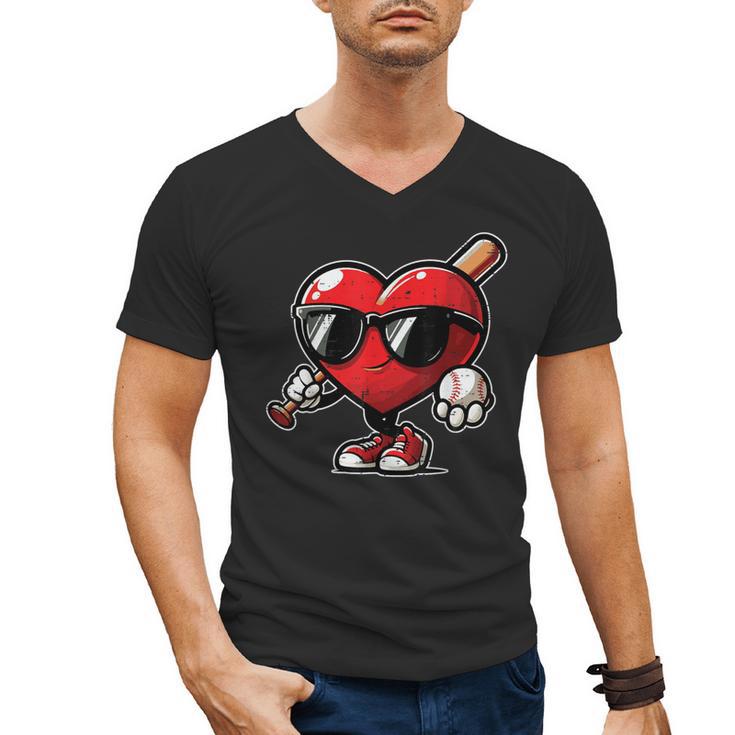 Valentines Day Baseball Heart Bat Sunglasses Men Boys Kids Men's V-Neck T-Shirt