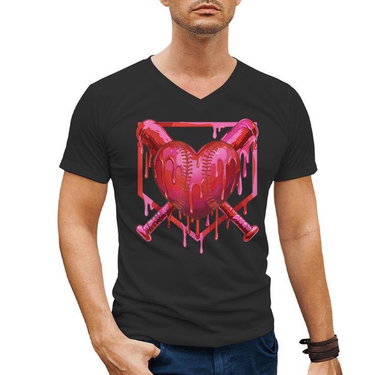 Valentines Day Baseball Red Heart Dab Boys Girls Kids Men's V-Neck T-Shirt