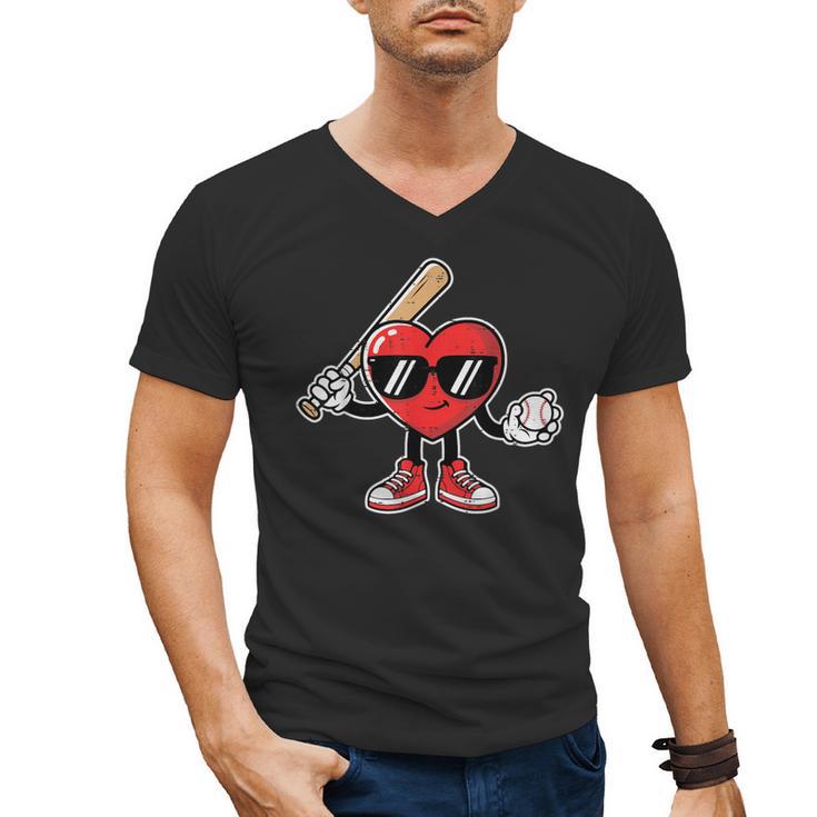 Valentines Day Heart Baseball Player Sports Boys Kids Men Men's V-Neck T-Shirt