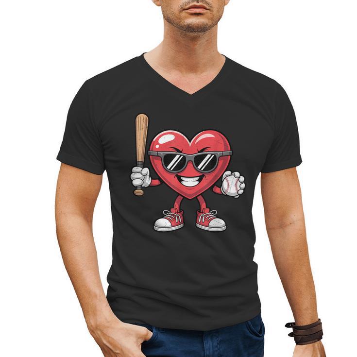 Valentines Day Heart Playing Baseball Boys Men Kids Girls Men's V-Neck T-Shirt