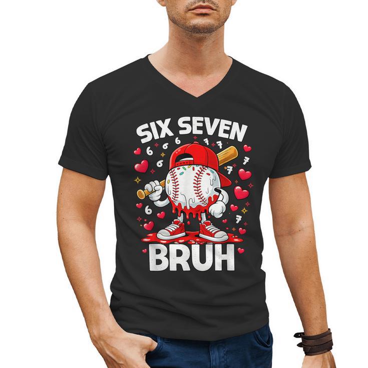 Valentines Day Six Seven Bruh 6 7 Meme Baseball Drip Boys Men's V-Neck T-Shirt