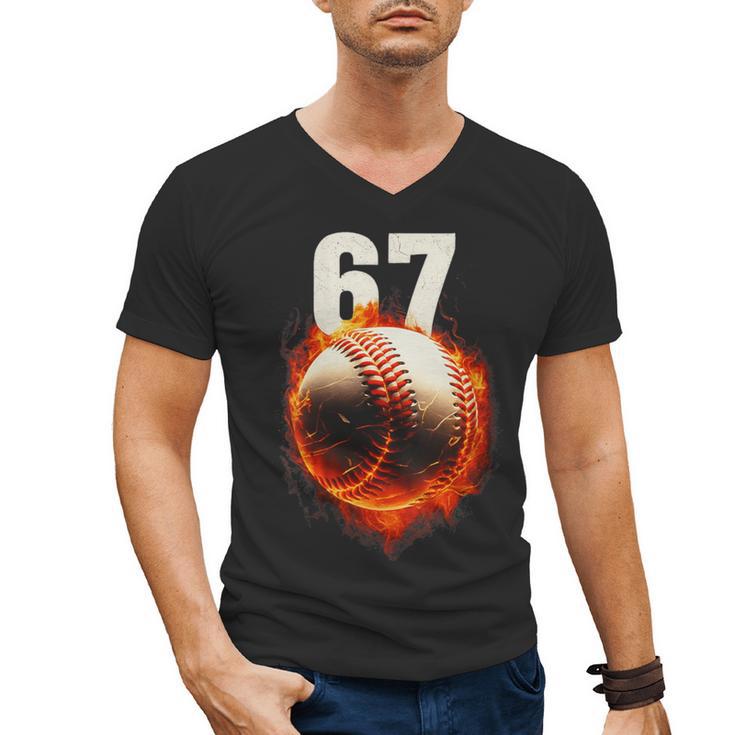Women's 67 Baseball Boys Birthday Teens Six Seven Brainrot Men's V-Neck T-Shirt