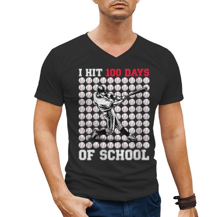 Women's I Hit 100 Days Of School Baseball 100th Day Boys Kids Men's V-Neck T-Shirt