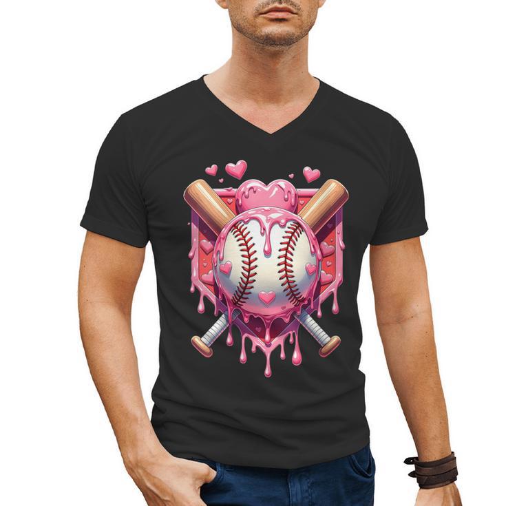 Women's Valentines Day Baseball Boys Ice Cream Drip Heart Youth Kids Men's V-Neck T-Shirt