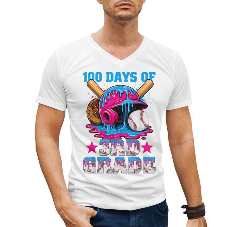 100 Days Of 3rd Grade Baseball 100th Day Of School Boys Kids Men's V-Neck T-Shirt