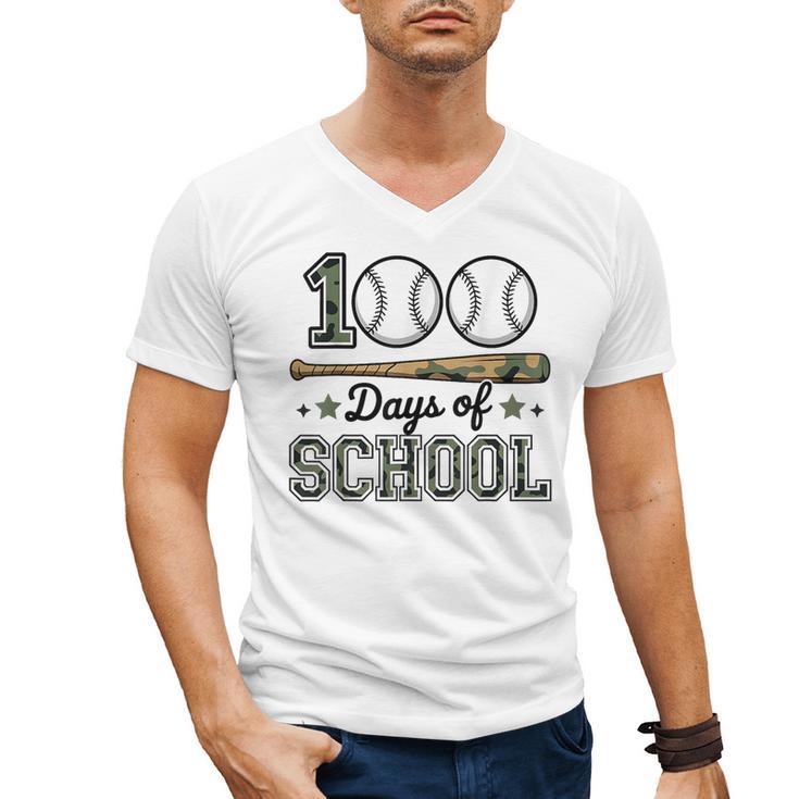 100 Days Of School Baseball Camo Boys School Teacher Men's V-Neck T-Shirt