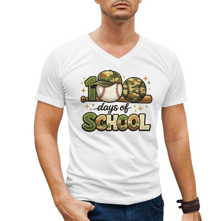 100 Days Of School Baseball Camo School Teacher Boy Men's V-Neck T-Shirt