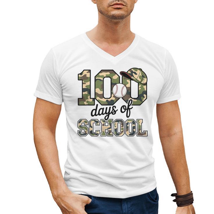 100 Days Of School Camo Baseball Camouflage For Kids Men's V-Neck T-Shirt